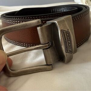 Dickies Brown Leather Belt with Silver Buckle
